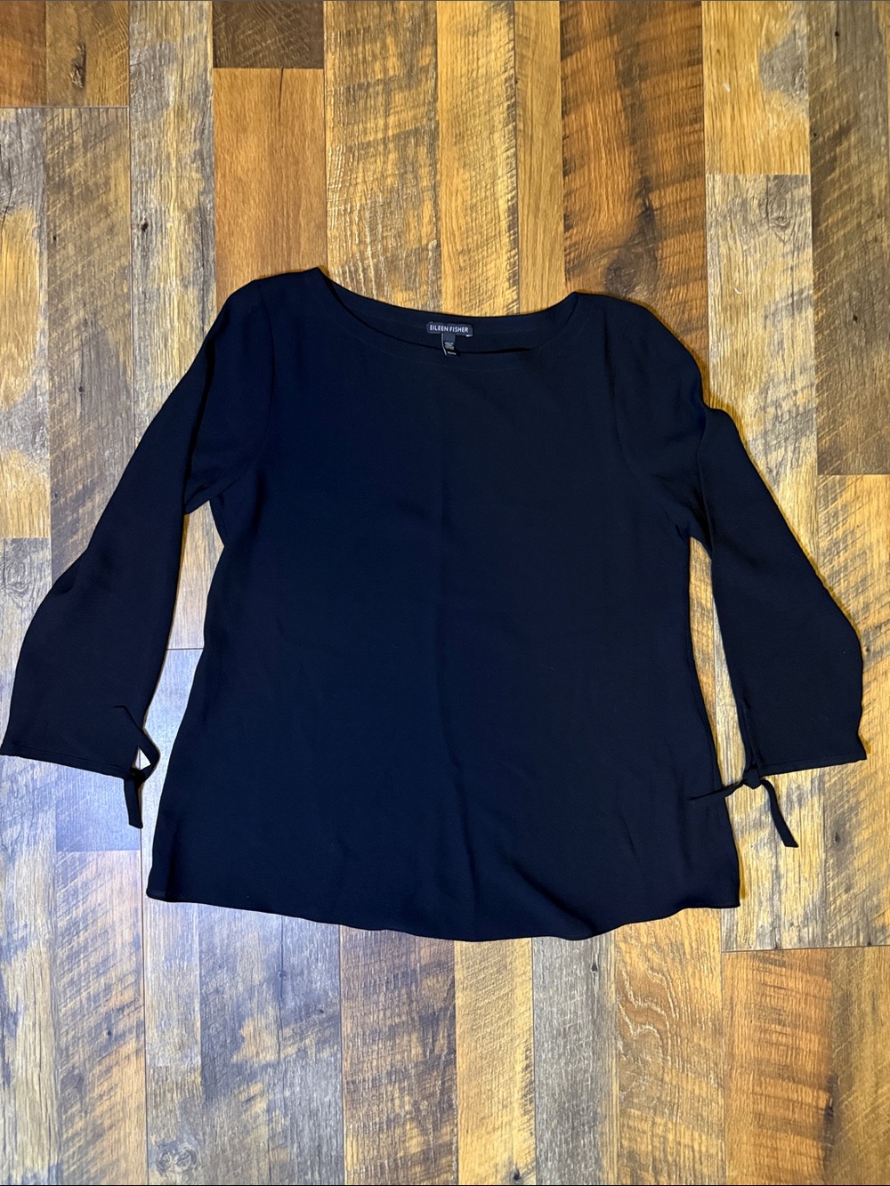 Eileen Fisher 100% Silk Long Sleeve Blouse Top black size XS